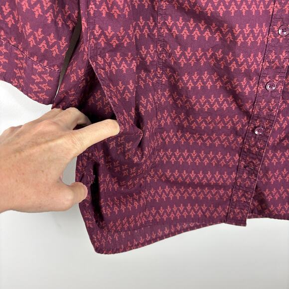Duluth Trading Women's Free Range Cotton 3/4 Sleeve Tunic Maroon Red Print - Picture 5 of 8